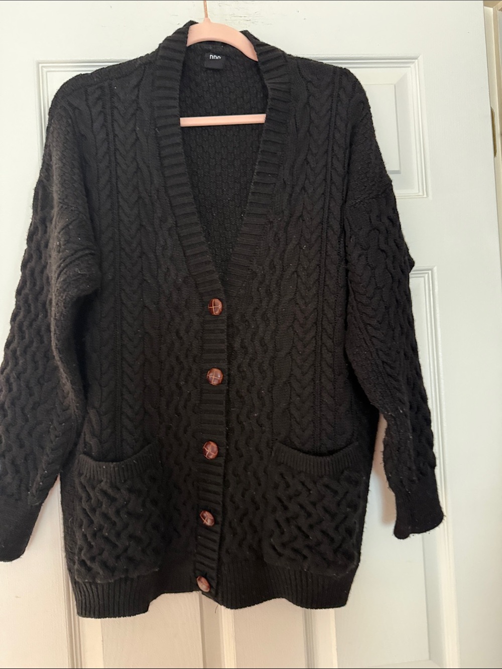 BDG Black Cable Knit Button Cardigan